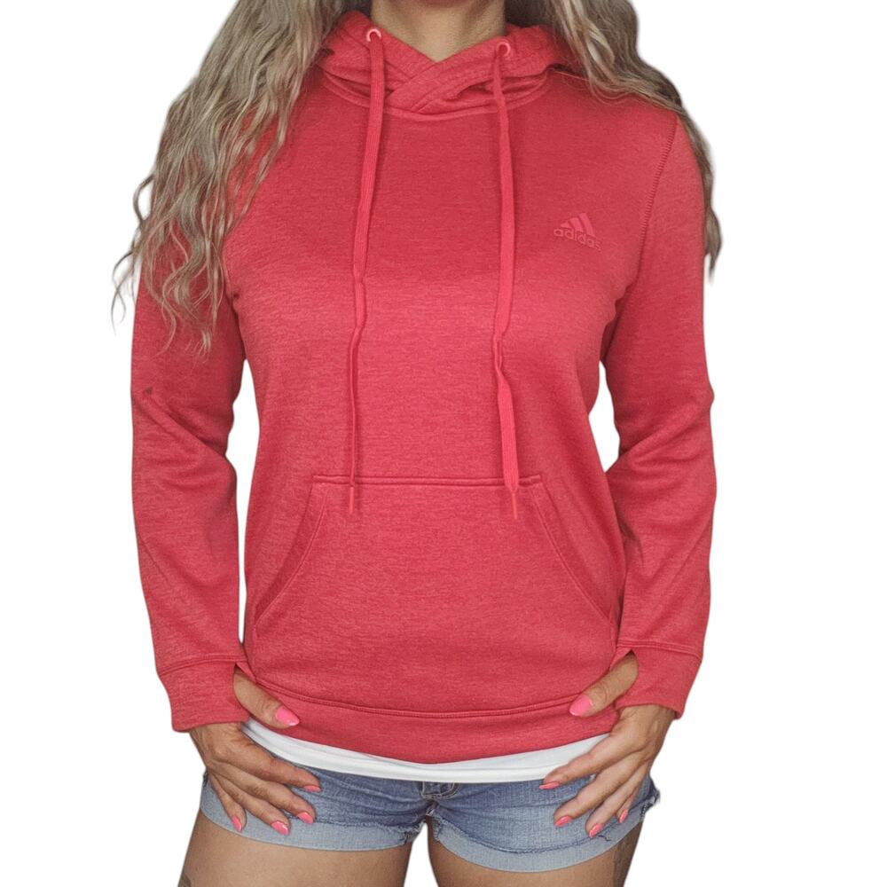 Adidas Sweater Womens Small Red Hoodie Kangaroo Pocket Sweatshirt Climawarm